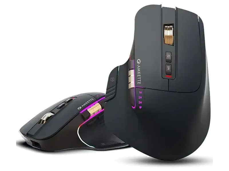 Amkette XS Series Flow Plus Programmable Wireless Mouse/Bluetooth Mouse with Side Scroll, 2.4G+3×BT+Wired Mode, 8 Buttons, 6400 DPI, 1000Hz Polling, MultiOS Web-Software, Rechargeable, 2 Yrs Warranty