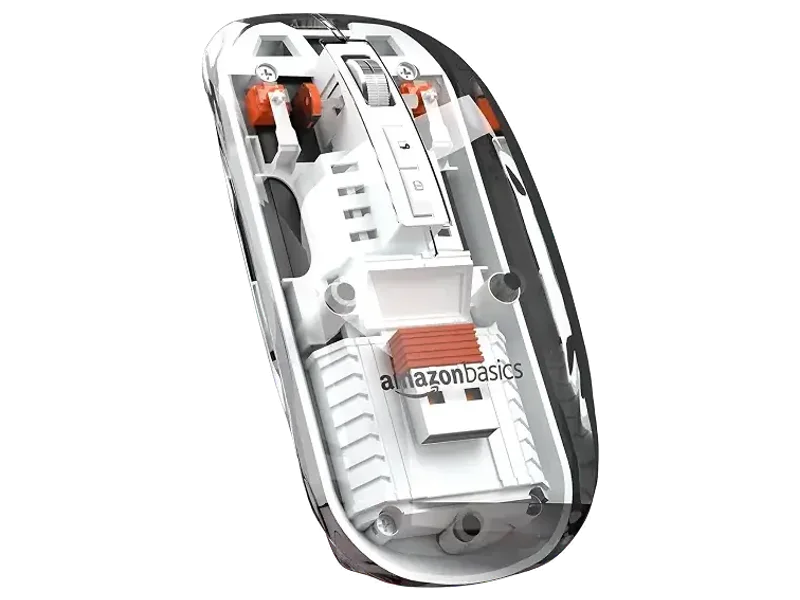 Amazon Basics Transparent Wireless Mouse | Triple-Mode Connectivity (2.4 GHz + Bluetooth v5.1) | up to 1600 DPI | Rechargeable 400 mAh Battery | Copy-Paste Shortcut Key | LED Battery Indicator (White)