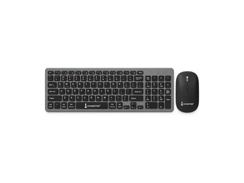 KINGSTER WS620 Wireless Keyboard and Mouse Combo, Bluetooth and 2.4 GHz, 96 Keys with Number Pad, 1600 DPI Optical Mouse for Home Office, Grey and Black
