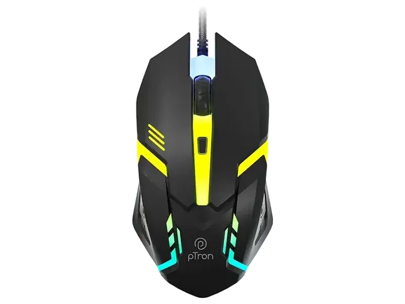 pTron Flick M12 Wired USB Mouse with 4 Buttons, 1600 DPI Optical Sensor, Precision Tracking, RGB Lights, 4 Adjustable DPI, Plug & Play Use, Ergonomic Design, for Windows OS (Black)