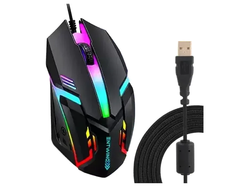 ENTWINO USB Wired Gaming Mouse A1 Black, LED Backlight up to 1800 DPI, Ergonomic Design for Laptops and pc