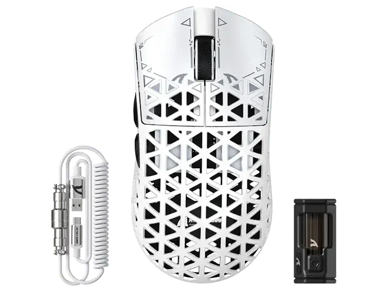 ATTACK SHARK R5 Ultra Wireless Gaming Mouse,39g Superlight Carbon Fiber Hollowed-Out,PAW3950MAX Optical Sensor Nordic 52840 MCU 8K Polling 42K DPI,BT/2.4G/USB-C Mice with Coiled Cable for PC/Mac-White
