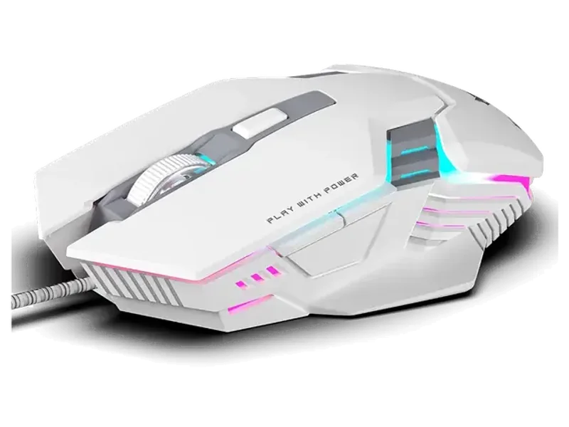EvoFox New and Upgraded Spectre Wired Gaming Mouse with Upto7200 DPI Gaming Sensor | 6 Buttons Design | Upto 7 Million Clicks | 7 Colours Rainbow Lighting | 1.5m Braided Cable (White)
