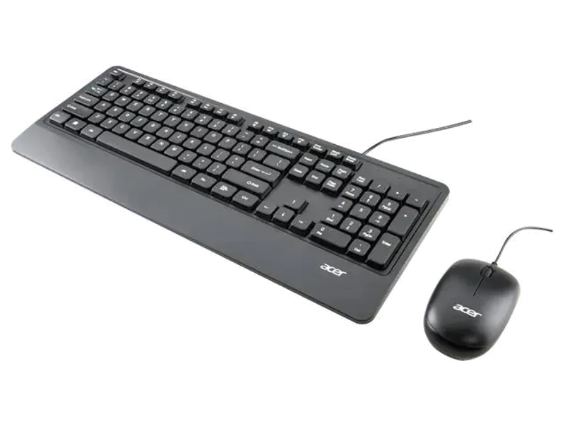 Acer Keyboard & Mouse Combo with Palm Rest Wired USB Standard Laptop Keyboard Compatible with Desktop, Laptop with 1600 DPI Optical Mouse, Ergonomic Wrist Palm Rest, Dedicated Copilot AI Hotkey, Dedicated Rupee Key Symbol, 10M Keystroke Life
