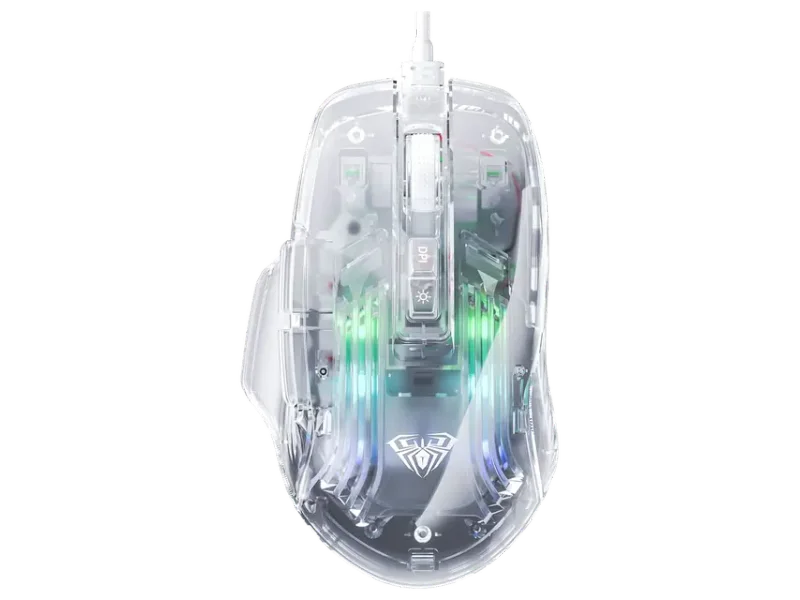 AULA S80 TRANSPARENT RGB, 7200 DPI, 7 BUTTONS PC WIRED OPTICAL GAMING MOUSE (USB 2.0, TRANSPARENT WHITE)