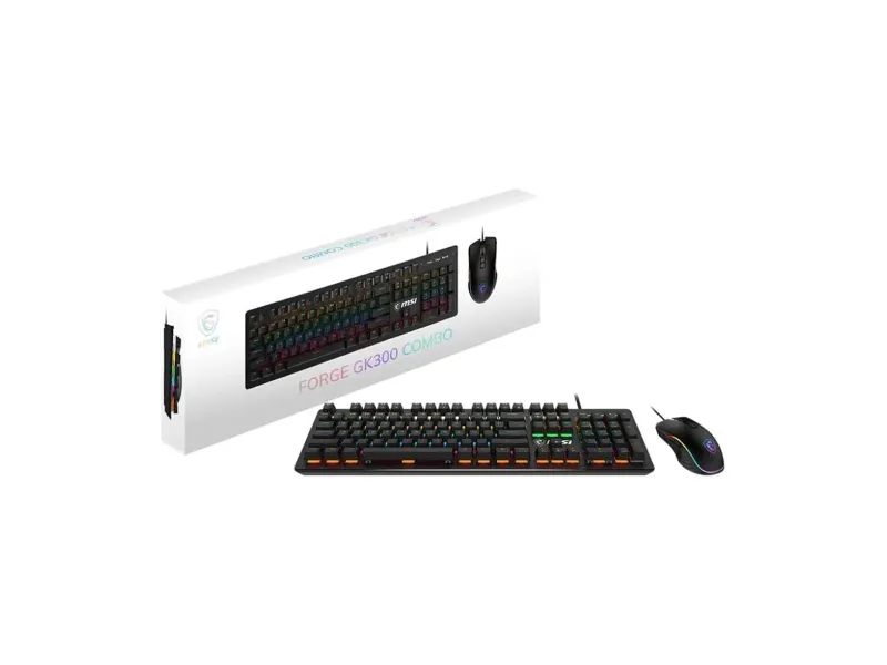 MSI Forge GK300 Combo Mechanical Gaming Keyboard & Mouse, Clicky Blue Switches, RGB Backlit, Anti-Ghosting Keyboard & 7200 DPI Optical Mouse with Adjustable DPI, Ergonomic Design, US Layout