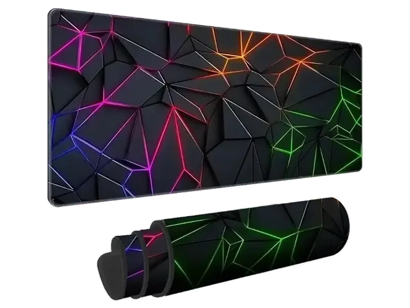 Neon Polygon Design Extended Gaming Mouse Pad 800x300x2mm, Geometric RGB Pattern Desk Mat with Non-Slip Rubber Base, Keyboard & Mouse Pad for Gaming, PC, Laptop & Office(1-pcs)