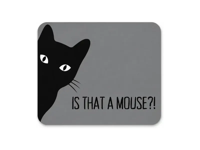 Funny Black Cat Mouse Pad “Is That a Mouse?!” | Cute Cat Mousepad for Laptop & Desktop with Smooth Surface, Anti-Slip Rubber Base & Rounded Non-Stitched Edges | Office & Study Desk Mat, 9 x 7.5 Inch