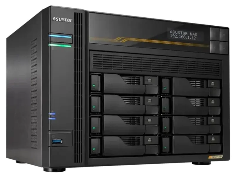 Asustor Lockerstor 8 Gen3 AS6808T 8 Bay NAS, AMD Ryzen Quad-Core 2.3 GHz, 16GB RAM ECC DDR5, 4 M.2 NVMe Slots, Dual 5GbE and Dual 10GbE Port, USB4 Type-C, Network Attached Storage