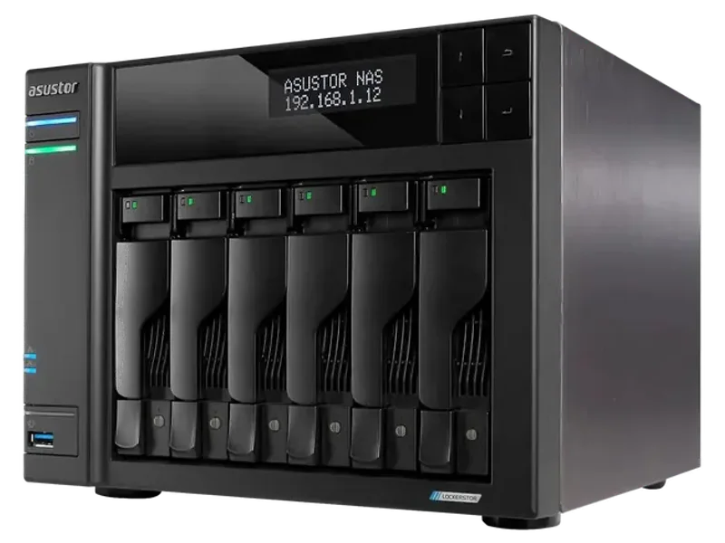 Asustor Lockerstor 6 Gen2+ AS6706T v2 6 Bay NAS Storage, Intel Quad-Core 2.0GHz CPU, Dual 5GbE Ports, 8GB RAM DDR4, 4 M.2 SSD Slots, HDMI, Network Attached Storage