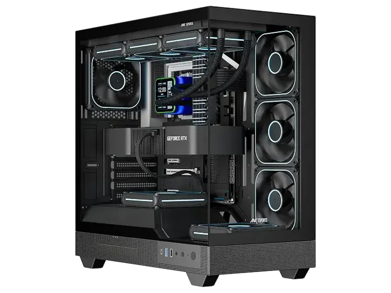 Ant Esports Crystal Neo Mid-Tower Gaming Cabinet - Black | Dual Tempered Glass 270° Ultra-Wide View | Pre-Installed 6 x 120mm Fans | USB Type-C | 360mm Radiator Support | 415mm GPU Support