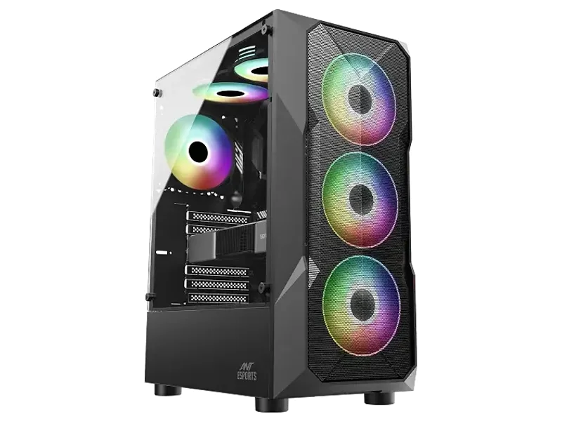 Ant Esports ICE-300 Mesh V2 Mid Tower Gaming Cabinet | High Airflow Mesh Front Panel | 4 Pre-Installed 120mm ARGB Fans | ATX, Micro-ATX, Mini-ITX Motherboard Support (Black)