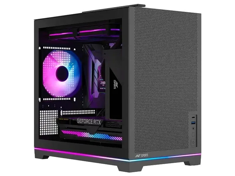 Ant Esports Box C Air V2 Mini-Tower Gaming Cabinet - Black | ARGB Front Strip | Supports Micro-ATX, Mini-ITX Motherboards | Pre-Installed 120mm Rear Fan | High Airflow Mesh Design