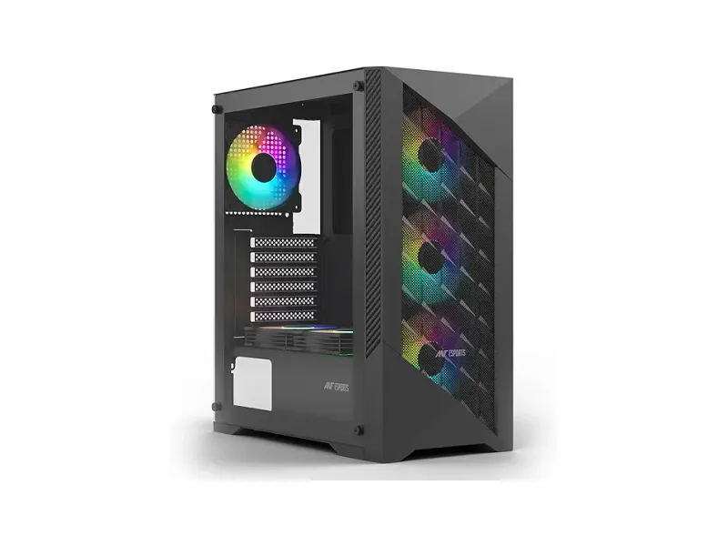 Ant Esports ICE- 270M 6F Mid-Tower Computer Case/Gaming Cabinet with Front Mesh Panel- Black | Support ATX, Micro-ATX, Mini-ITX | Pre-Installed 6 Static RGB Fans