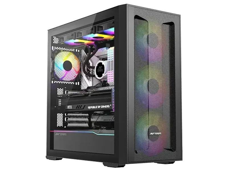 Ant Esports Titan Core 360 Mid-Tower Computer Case/Gaming Cabinet - Black | Support E-ATX, ATX, Micro-ATX, Mini-ITX | Pre-Installed 4 ARGB Fans