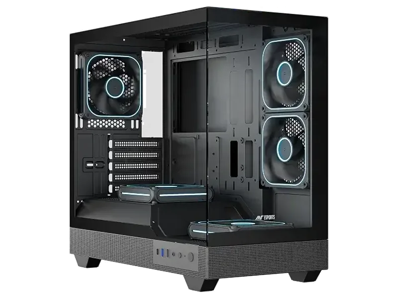 Ant Esports Crystal Neo Mini | Mini-Tower Gaming Cabinet - Black | Dual Tempered Glass | 5 x Pre-Installed ARGB Fans | 360mm AIO Support | 415mm GPU Support | Micro-ATX & Mini-ITX Support | USB Type-C