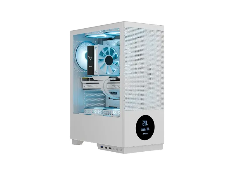 Ant Esports X2 LCD Mid-Tower Computer Case/Gaming Cabinet - White | Support ATX, M-ATX, M-ITX | Pre-Installed 3 ARGB Fans