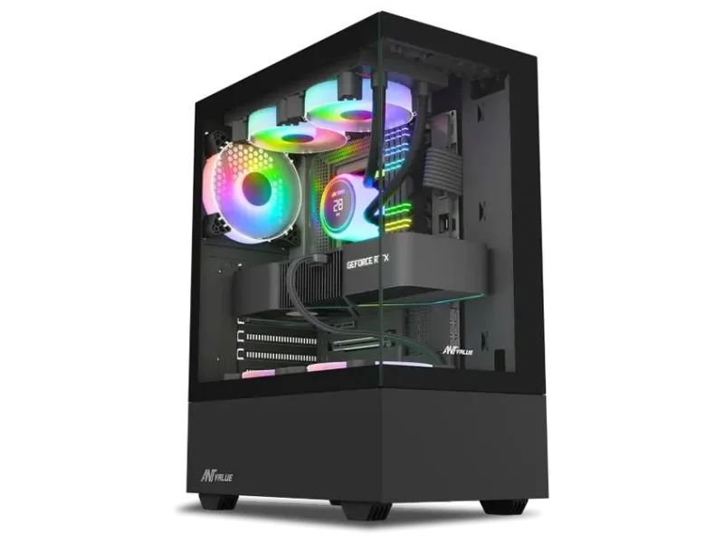 Ant Esports CV100 - Black Mid Tower Cabinet with USB 2.0 and USB 3.0 Ports Compatible with Computer