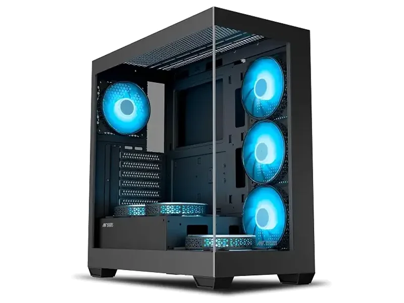 Ant Esports Crystal X7 ATX Computer Case/Gaming Cabinet with Type-C - Black | Support ATX, Micro-ATX, Mini-ITX | Pre-Installed 3 M/B Plate Fans, 2 PSU Shroud Fans, 1 Bottom & 1 Rear Fan