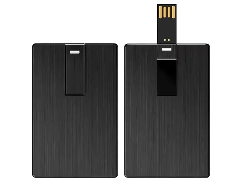 64-GB 2.0 Metal Premium Credit Card Style USB Flash Drive, Ultra Slim Metal Design, 86mm x 55mm x 2mm, Black, 1Pc, Corporate Gifting, Slimmest in The World