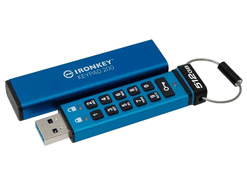 Kingston IronKey Keypad 200 Type -A Hardware-encrypted USB Flash Drive FIPS 140-3 Level 3 (Pending) with XTS-AES 256-bit Hardware Encryption - IKKP200/512GB