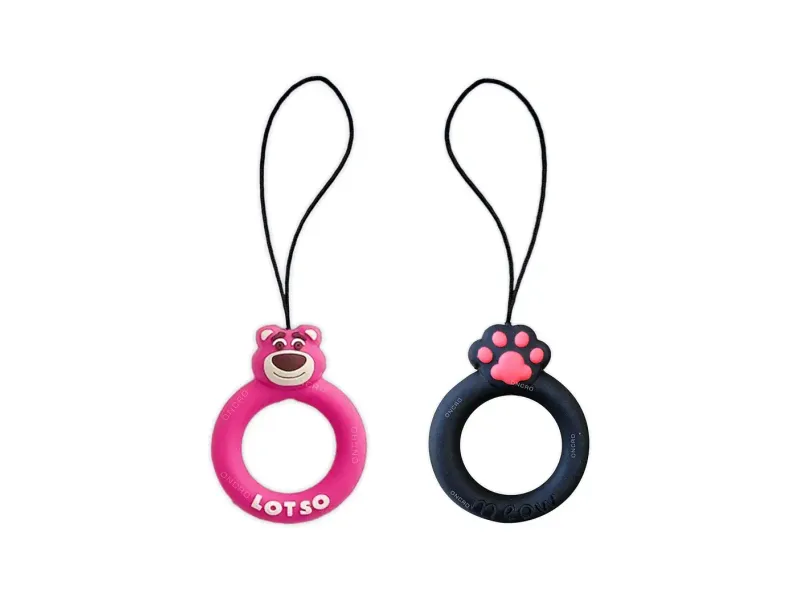 Pack of 2 Lotso Paw Face Charm Keychain Silicone Round Finger Ring Lanyard for Mobile Phones Hanging Strap Anti-Slip Thread Keychain Suitable for Cameras Keys USB Pen Drive Electronics