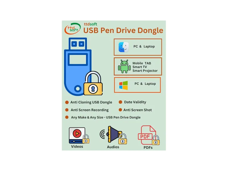 Pen Drive Dongle [ USB Drive dongle ] for Android, Mac, Windows -ttdsoft | for Video & pdf | License for 10 [Ten ] nos usb pen drives (Via Email Delivery Only - in 5 working hours, No- CD)