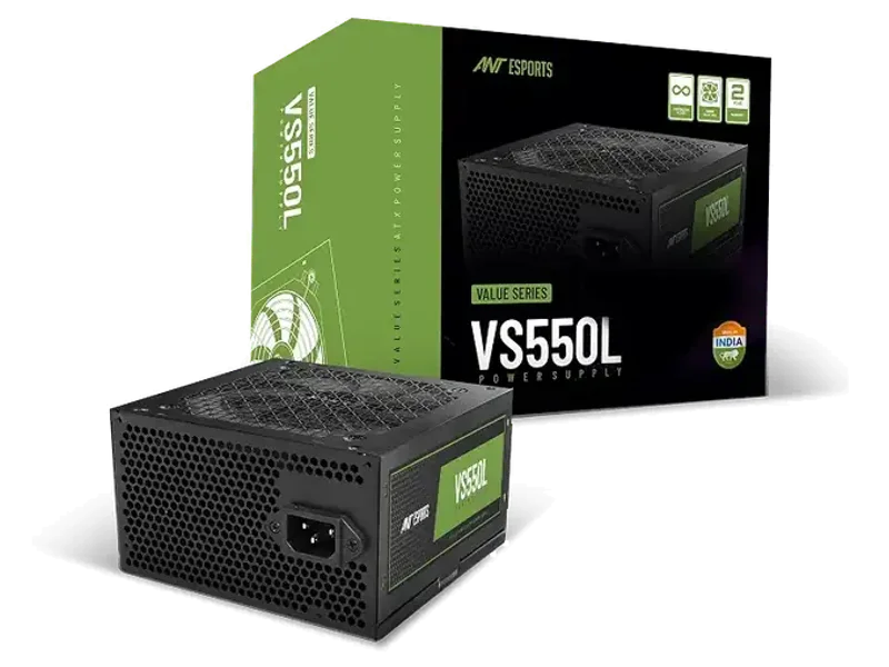 Ant Esports VS550L Non Modular High Efficiency Gaming Power Supply/PSU with 120mm Hydraulic Low-Noise Fan for Efficient Heat Dissipation