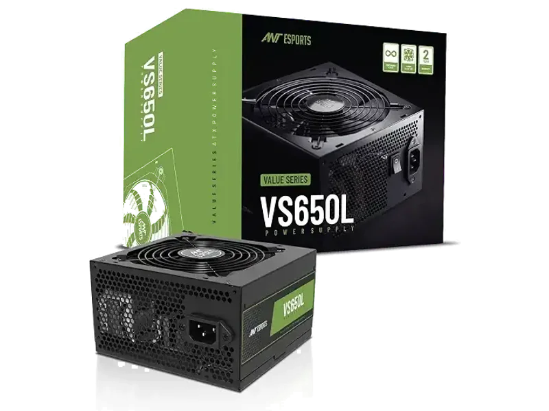 Ant Esports VS650L Non Modular High Efficiency Gaming Power Supply/PSU with 120mm Hydraulic Low-Noise Fan for Efficient Heat Dissipation