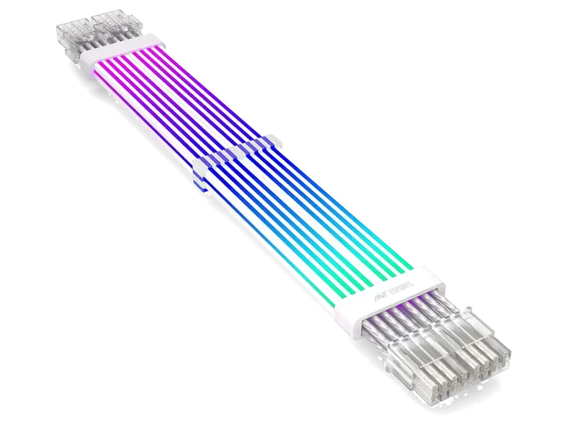 ANT Esports Neon Glow 8PIN X 2 ARGB PSU 18AWG Cable Extensions, White