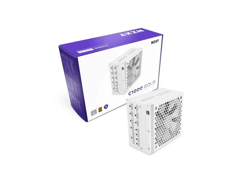 NZXT ATX 3.X 1000 Watt 80 Plus Gold Fully Modular LOW-Noise Power Supply, White -PA-0G2BW-UK