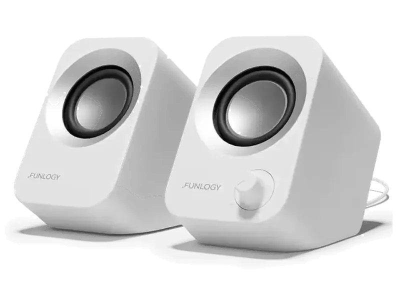 FUNLOGY Speaker - 14W Stereo PC Speakers, USB Powered, Compact Size with 30° Tilt Design, Volume Dial Control, for Desktop, Laptop, Monitor, Gaming Consoles, White