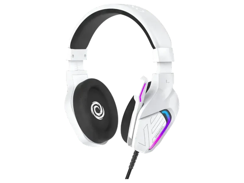 Oniverse Wired Gaming Headset with Adjustable Microphone, Compatible with PS5 PS4 Switch Xbox PC Mac, LED Gaming Headset, 50mm Speakers Comfortable and Breathable, Wired Jack - Meteor (Frost White)