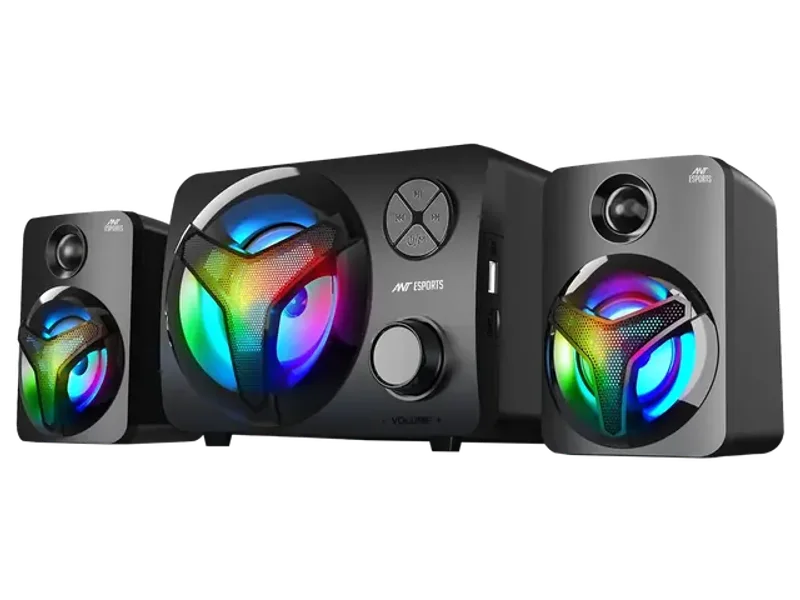 Ant Esports GS350 Pro 2.1 Gaming Speakers, 2 * 5W Speakers 1 * 5W Subwoofer, USB Powered Bluetooth Speaker with 3.5mm AUX, in-Line Volume Control & RGB Lights for PC,Laptop, Tablet & Mobile