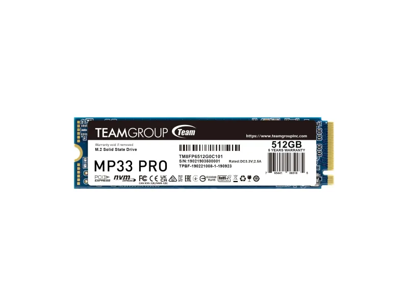 TeamGroup MP33 Pro 512GB NVMe M.2 2280 PCIe Gen 3 Gaming SSD, 3D NAND TLC, SLC Cache, Internal Solid State Drive, Speed Up To 3500/3000MB/s, High Performance, Low Latency, ECC Support, For PC & Laptop