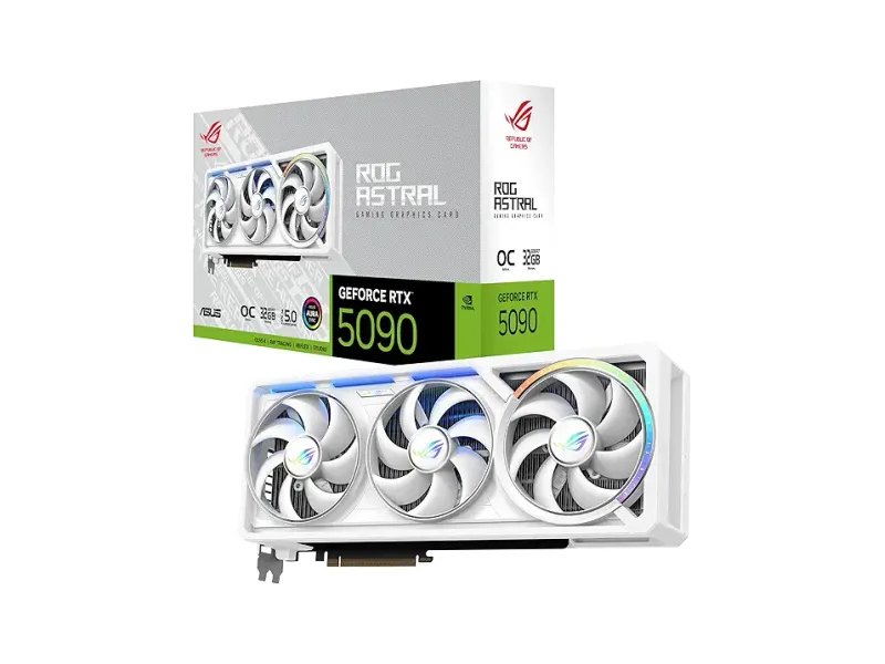 ASUS ROG Astral GeForce RTX 5090 White OC Edition Gaming Graphics Card (PCIe 5.0, 32GB GDDR7, HDMI/DP 2.1, 3.8-slot, 4fan design, Axial-tech fans, patented vapor chamber, Phase-change GPU thermal pad)