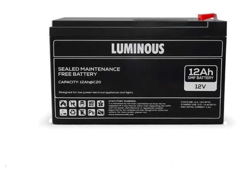 LUMINOUS 12V 12Ah SMF UPS battery for UPS 12 V Offline/Standby Tower Model UPS with Overload Protection 0 Outlet Plugs