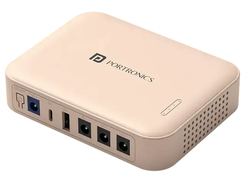 Portronics Kinectic 8K Mini UPS for WiFi Router Broadband Modem 12V Router UPS up to 2A, 5 Hours Playback, 2 x 4000mAh Battery, Type C/USB-A/DC Pin Output Ports, UPS Power Backup During Power Cuts