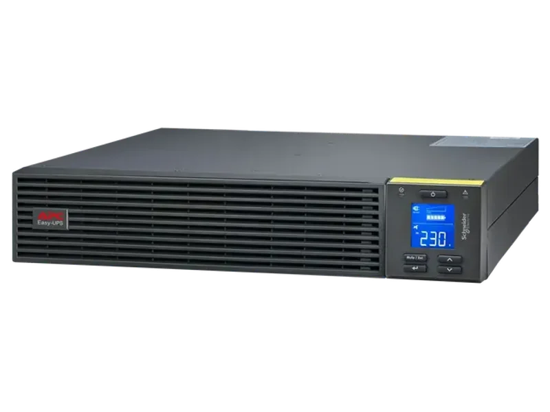 APC EASY UPS ON-LINE SRV3KL-IN - 3KVA/2400W | 230V | 4 INDIA 3-PIN 6A + 1X HARD WIRE 3-WIRE(1P+N+E) OUTLETS | RACKMOUNT 2U | INTELLIGENT CARD SLOT | VISUAL LCD AND AUDIBLE ALARMS | W/O RAIL KIT | 2 YEARS WARRANTY