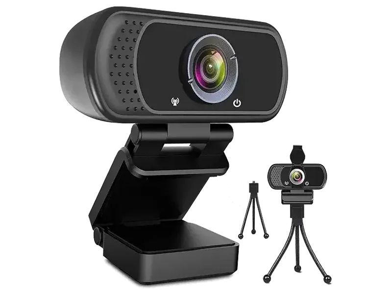 1080P Webcam with Microphone and Tripod, Full HD USB Web Camera, 110° Wide Angle Plug and Play Computer Camera for PC Laptop Desktop, Online Classes, Work from Home, Video Conferencing