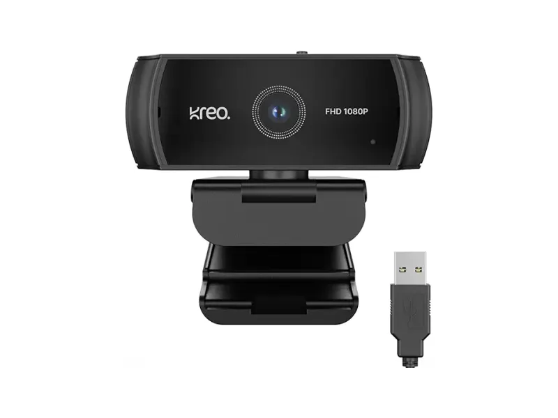 Kreo Owl Lite Full HD Webcam with 1080P 30 FPS, Auto-Focus and Built-in Dual Digital Mic, Plug and Play Setup for Video Call, Streaming, YouTube and More (Black, Owl Lite)