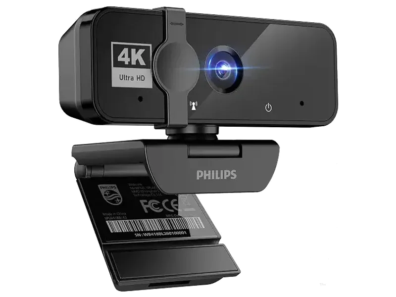 Philips 4K Webcam for PC with Microphone, Computer Camera for Meetings with Privacy Cover, Plug & Play USB Web cam for Laptop, Desktop, Zoom, Teams, Skype, Video Conferencing, Streaming - Black